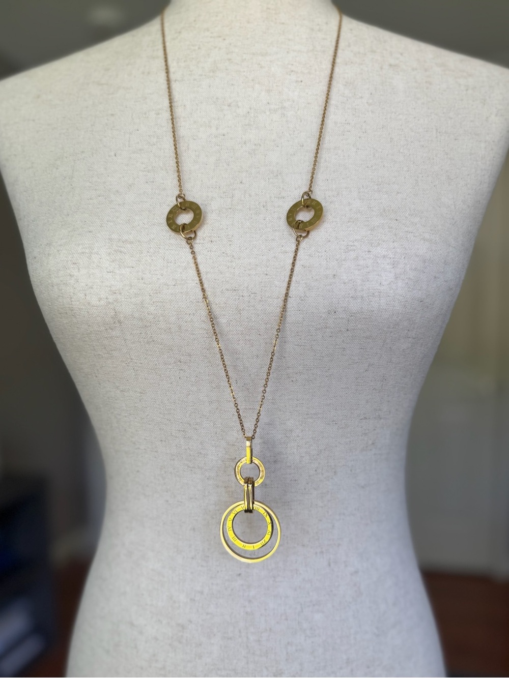 Jules Smith Gold Double Circle Pendant Long Necklace